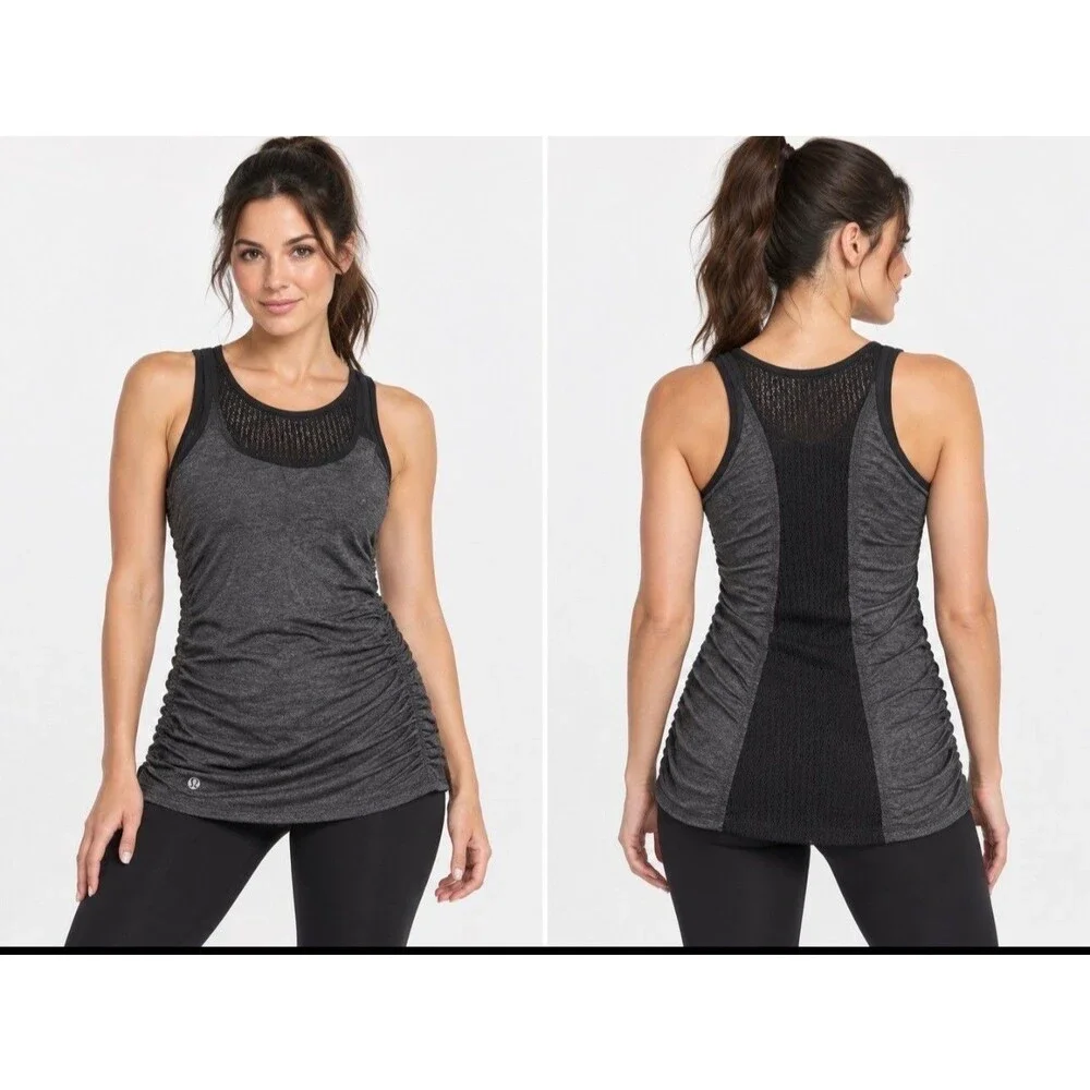 Lululemon Heathered Gray & Black Mesh Racerback Tank Top Womens Activewear